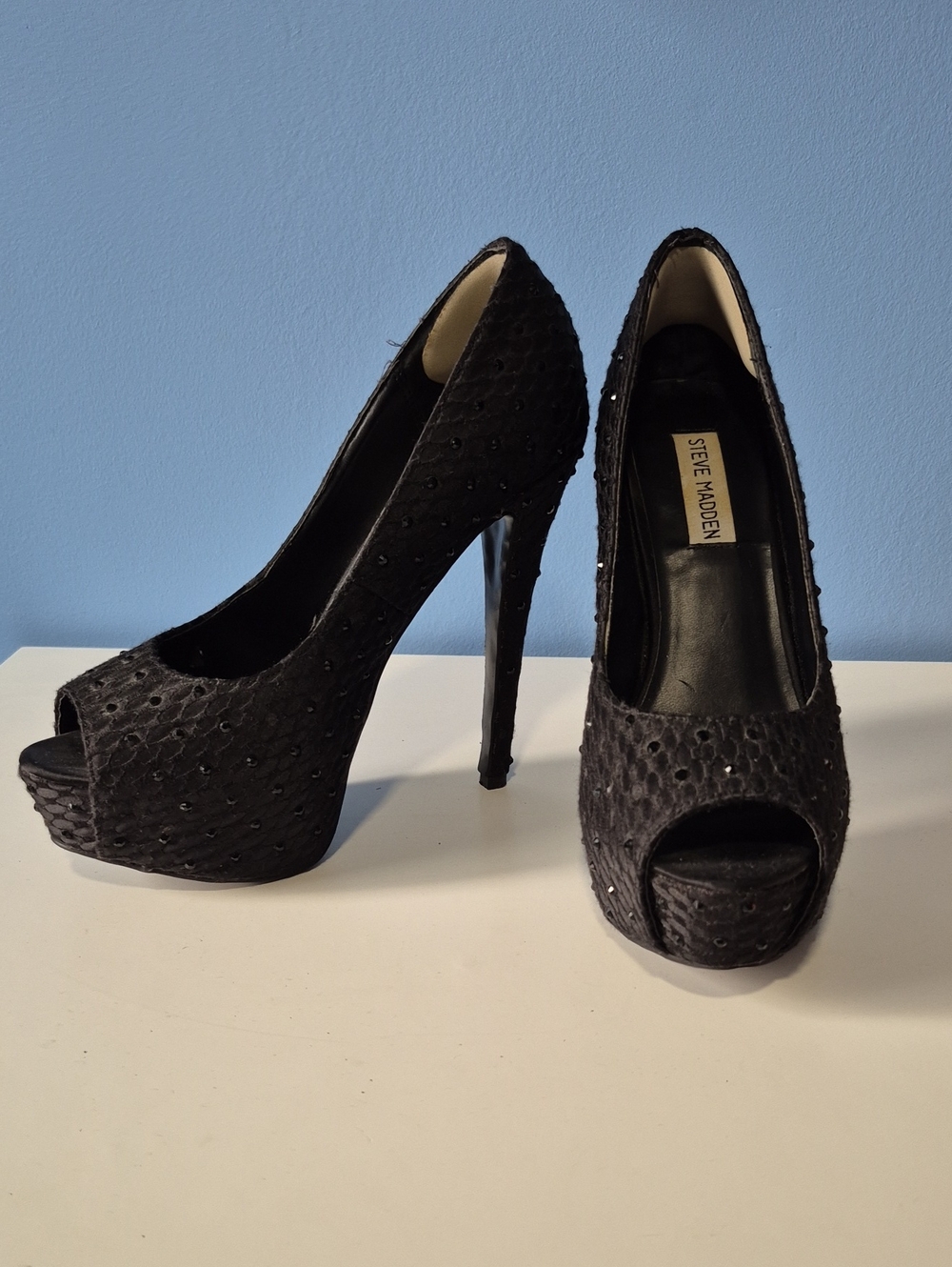 Steve Madden Black Peep-Toe Platform Stiletto Pumps